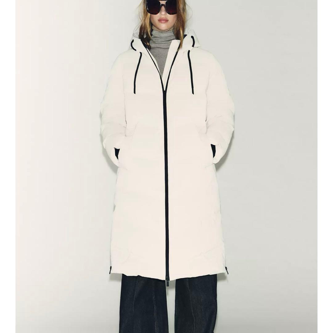 ZARA ウィンドプルーフフード付きロングラバー加工アノラック M