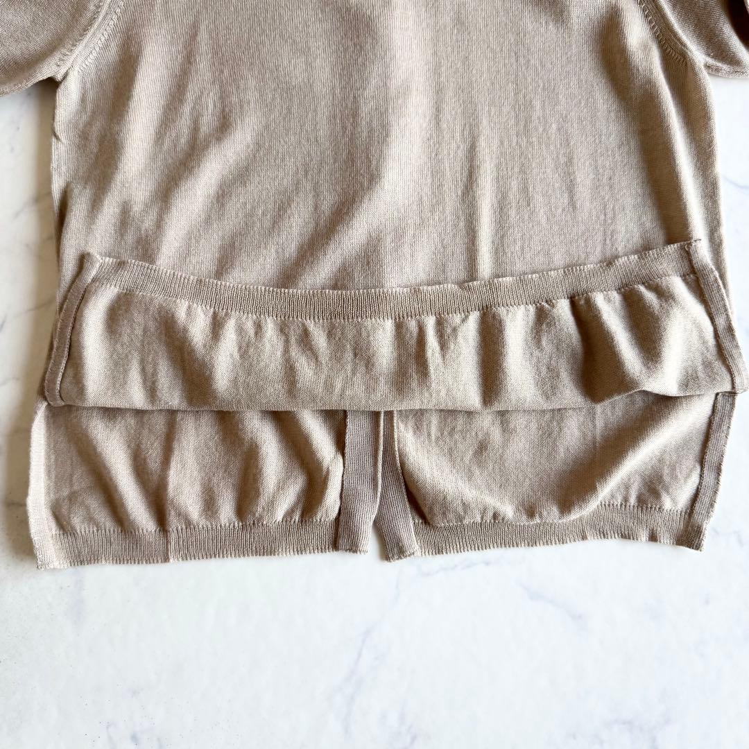 美品 プラダ ウールシルクニット バックボタン クルーネック 半袖 ベージュ M