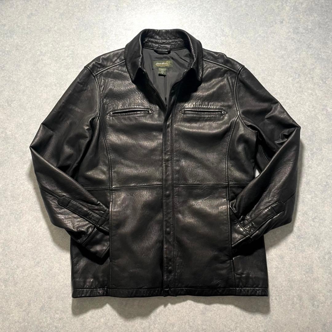 【美品】エディーバウワー 上質 レザージャケット カーコート 黒 ラムレザー