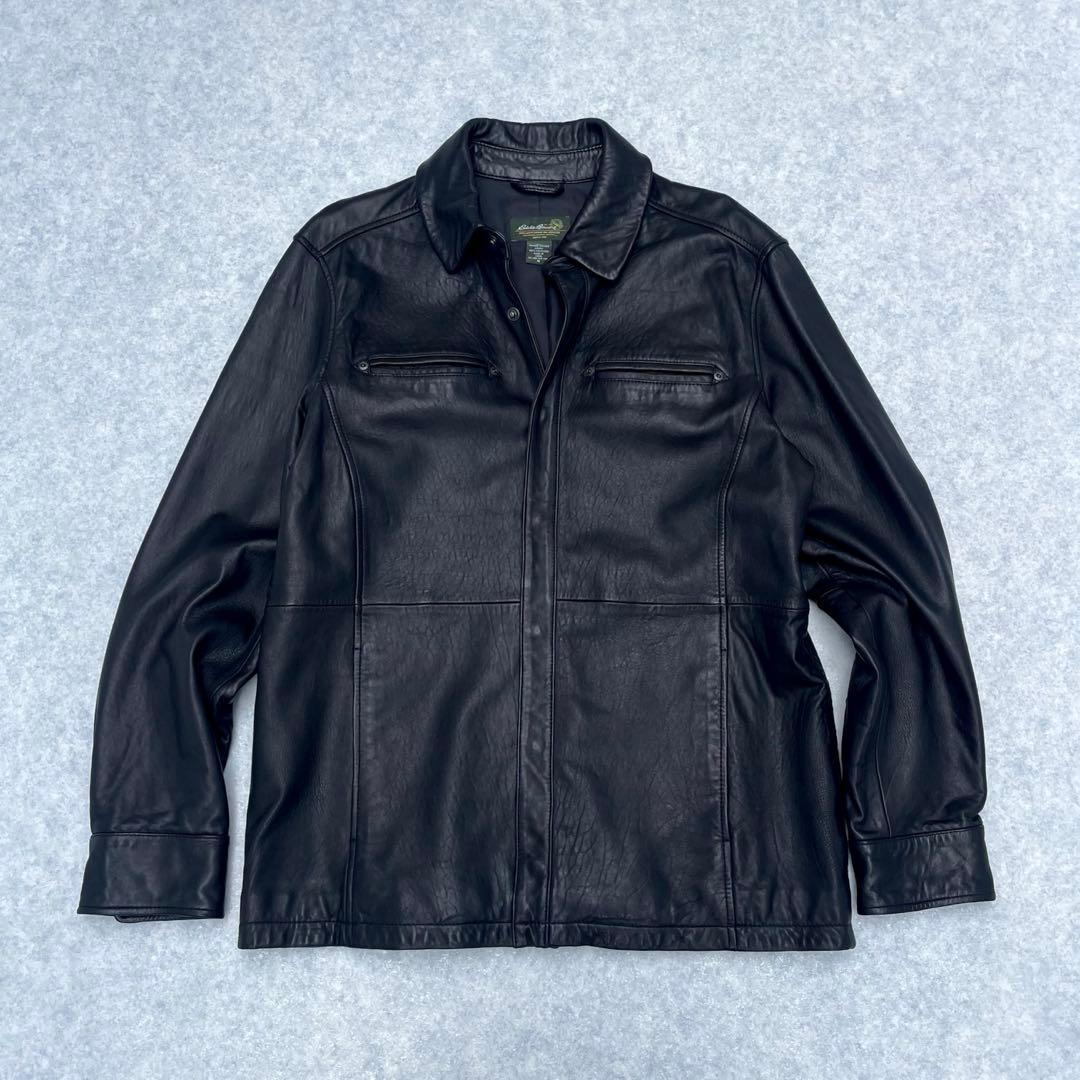 【美品】エディーバウワー 上質 レザージャケット カーコート 黒 ラムレザー