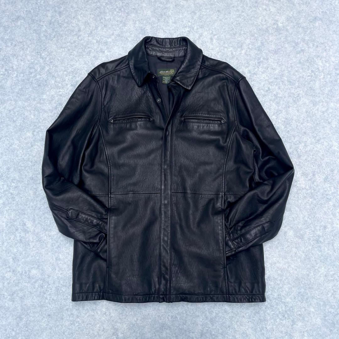 【美品】エディーバウワー 上質 レザージャケット カーコート 黒 ラムレザー