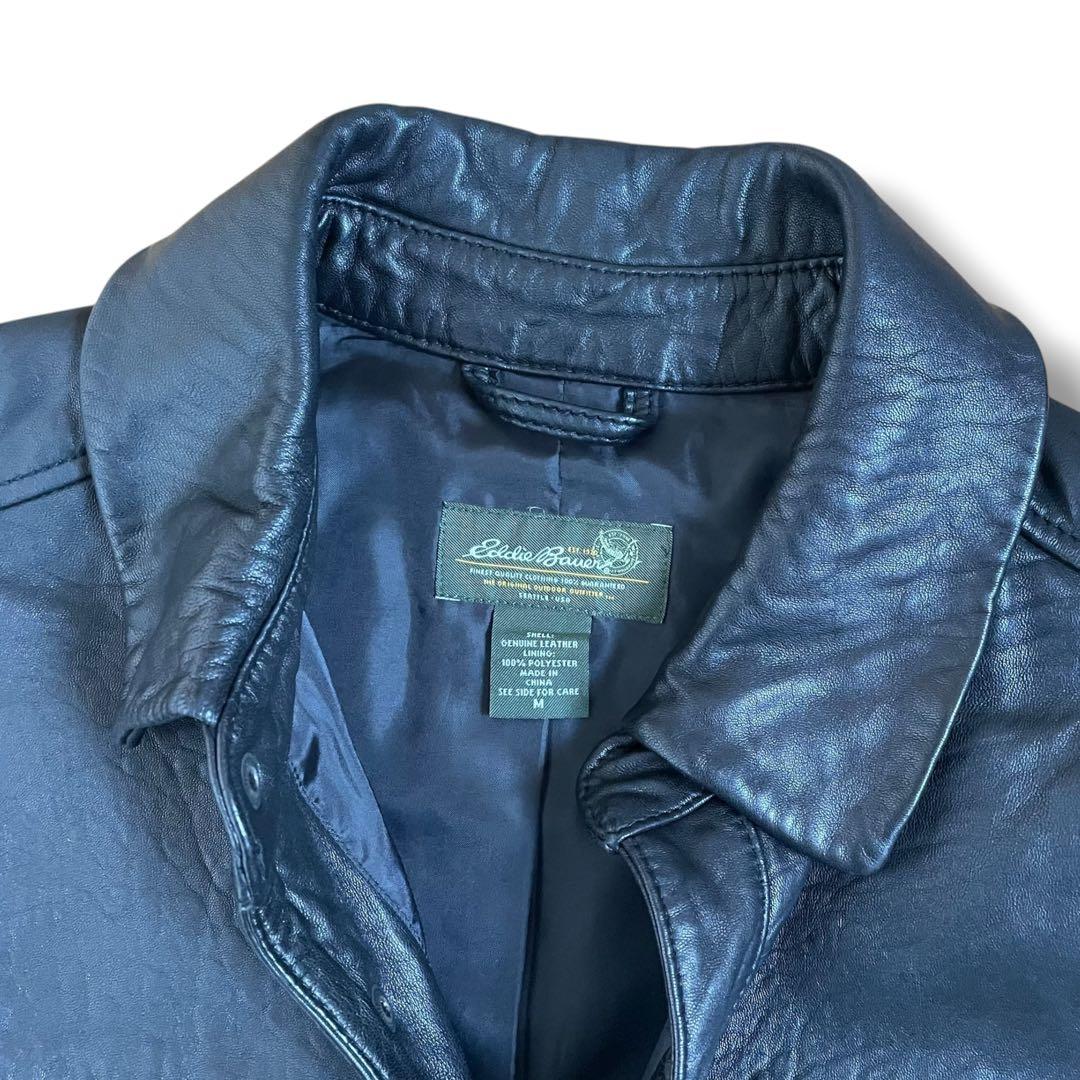 【美品】エディーバウワー 上質 レザージャケット カーコート 黒 ラムレザー