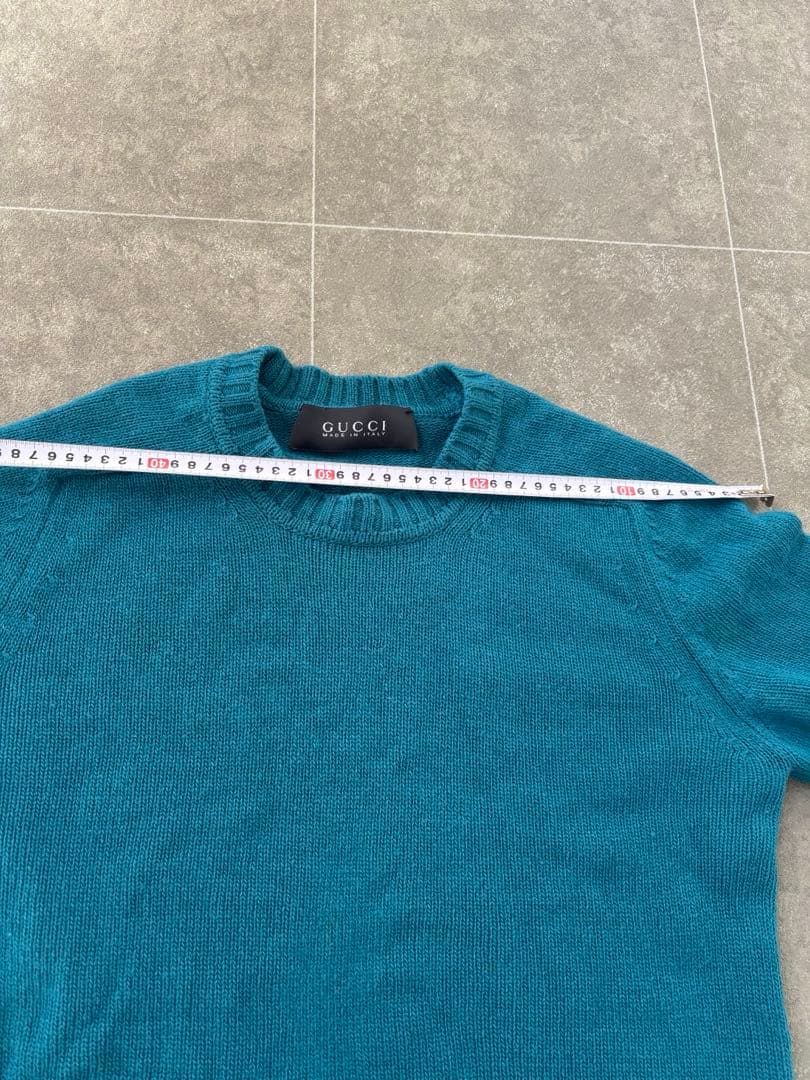 GUCCI ターコイズ クルーネックニット★レディースOK ★GGプレート付き