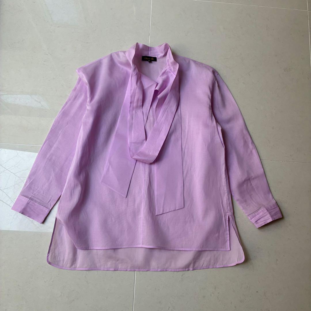 ドゥロワー 7万円 オーガンジー素材リボンシャツ ブラウス Drawer L