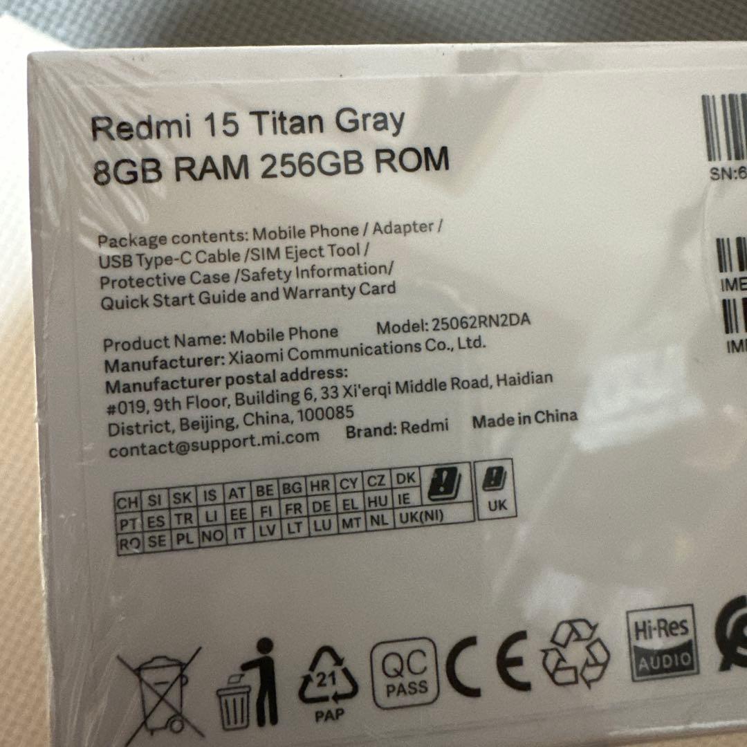 スマートフォン本体 Xiaomi Redmi 15 Titan Gray 16GB /256GB