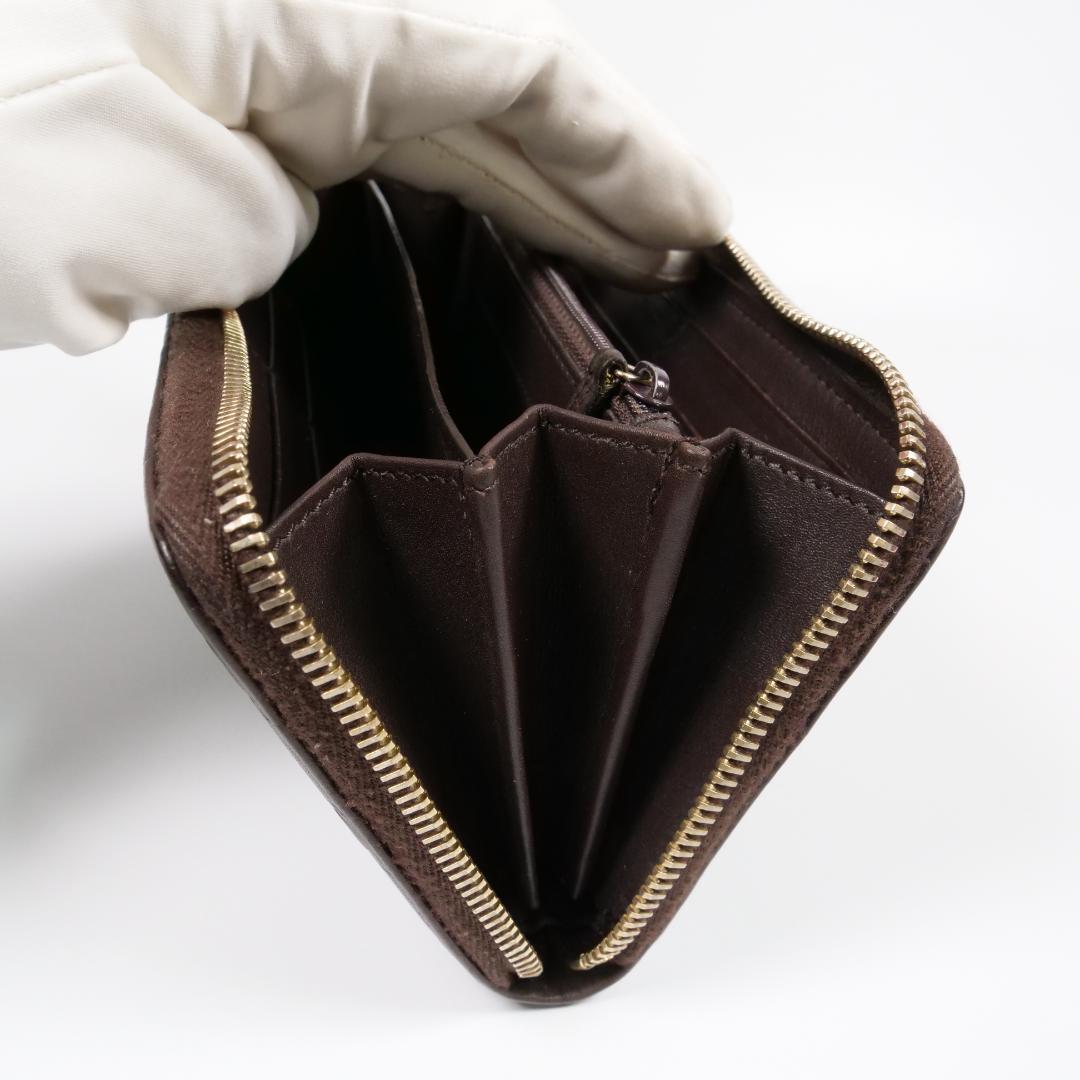 美品✨グッチ 長財布 ラウンドファスナー シマ GG型押し レザー ブラウン