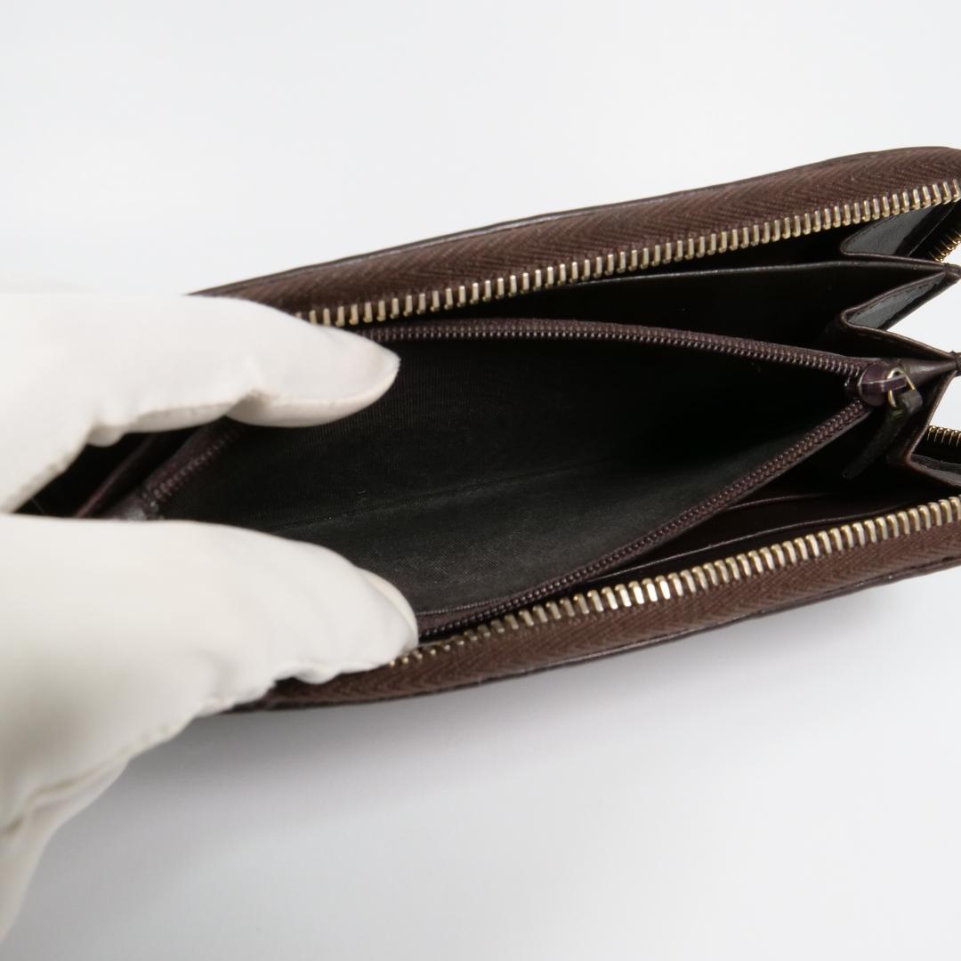 美品✨グッチ 長財布 ラウンドファスナー シマ GG型押し レザー ブラウン