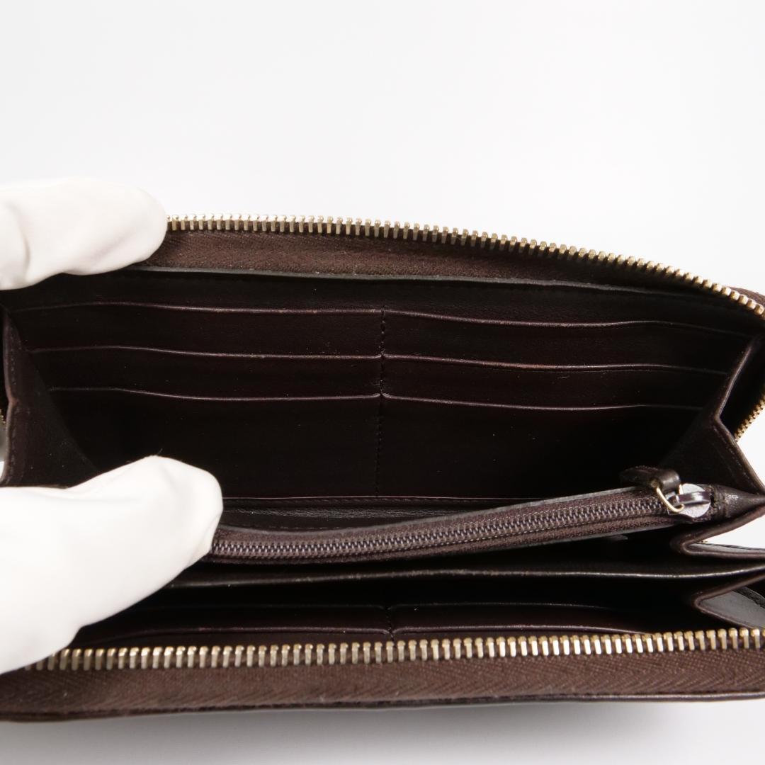 美品✨グッチ 長財布 ラウンドファスナー シマ GG型押し レザー ブラウン