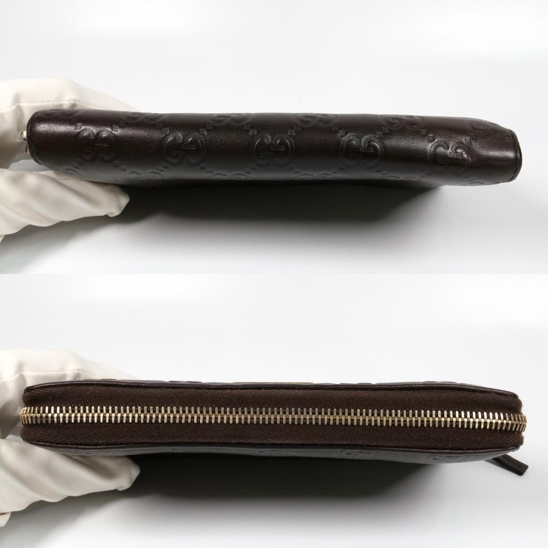美品✨グッチ 長財布 ラウンドファスナー シマ GG型押し レザー ブラウン