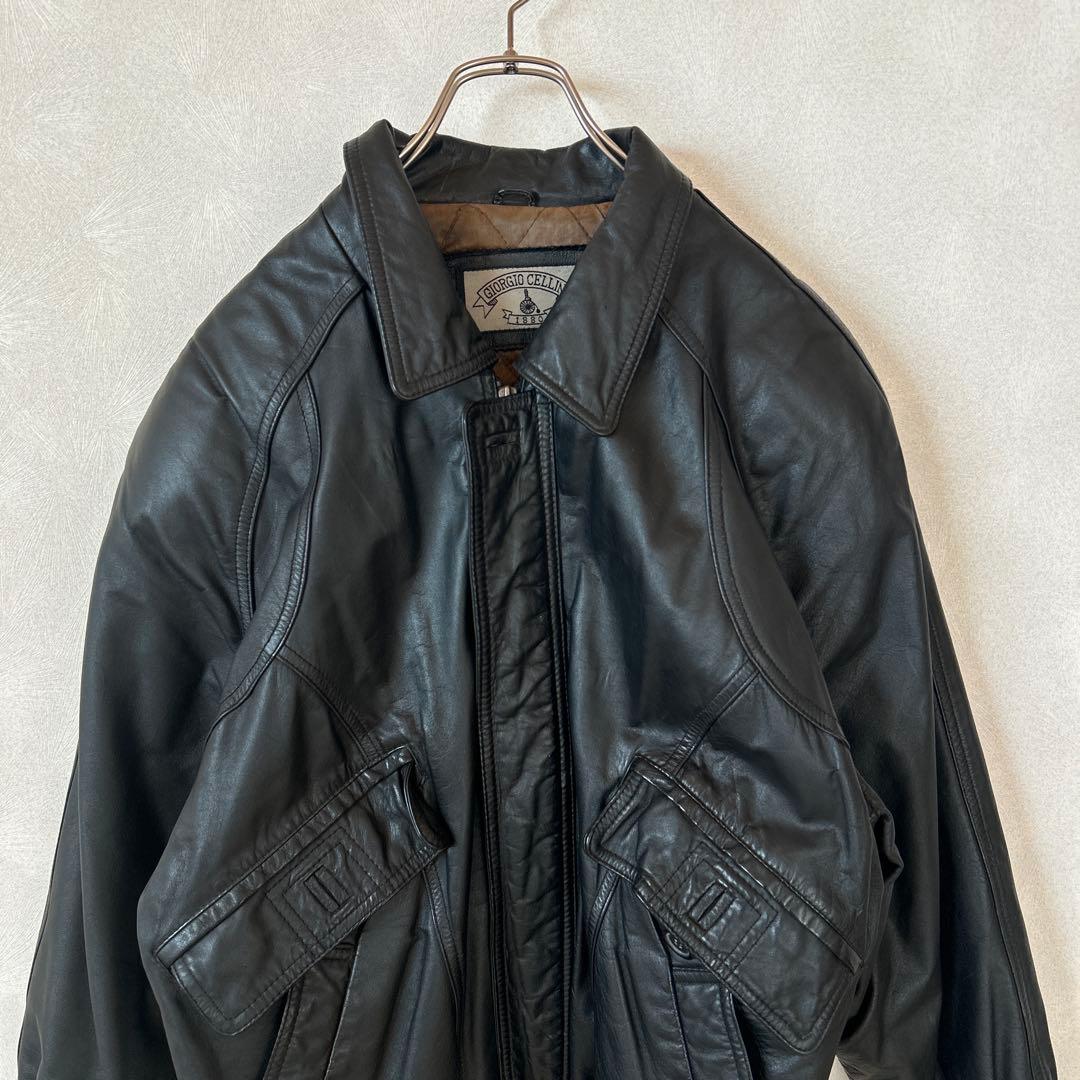 古着　上質　革ジャン　リアルレザージャケット　光沢　牛革　ライダースジャケット