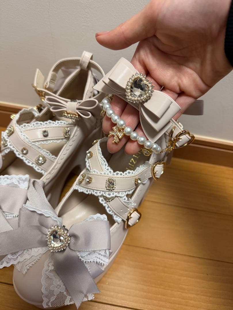 新品未使用品 LIZLISA クロスストラップリボンパンプス ピンク L