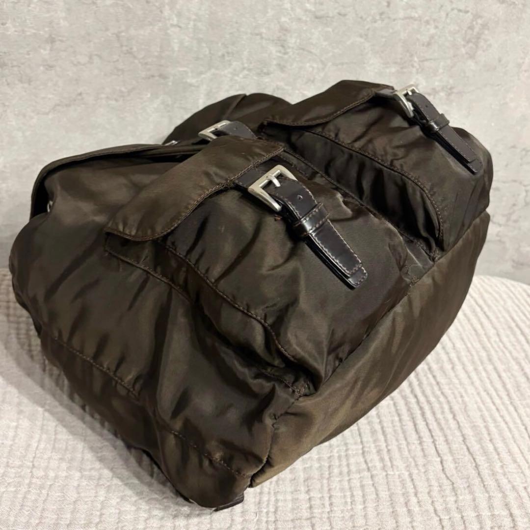 PRADA ミニリュック バックパック ロゴプレート ダークブラウン ナイロン