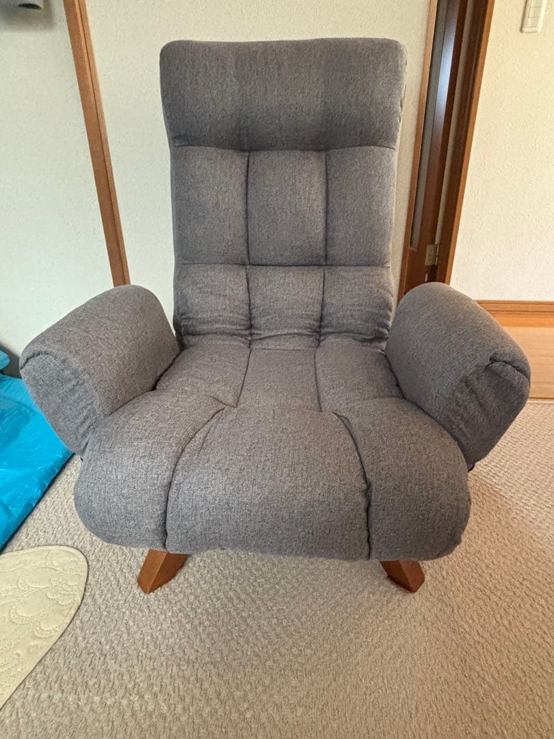 グレー 1人掛けソファ 高背もたれ首リクライニング