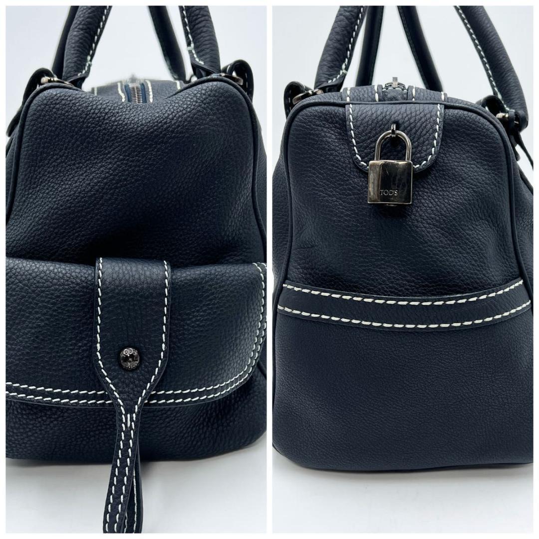 TOD’S トッズ ハンドバッグ ボストンバッグ型 ネイビー レザー 鍵付き