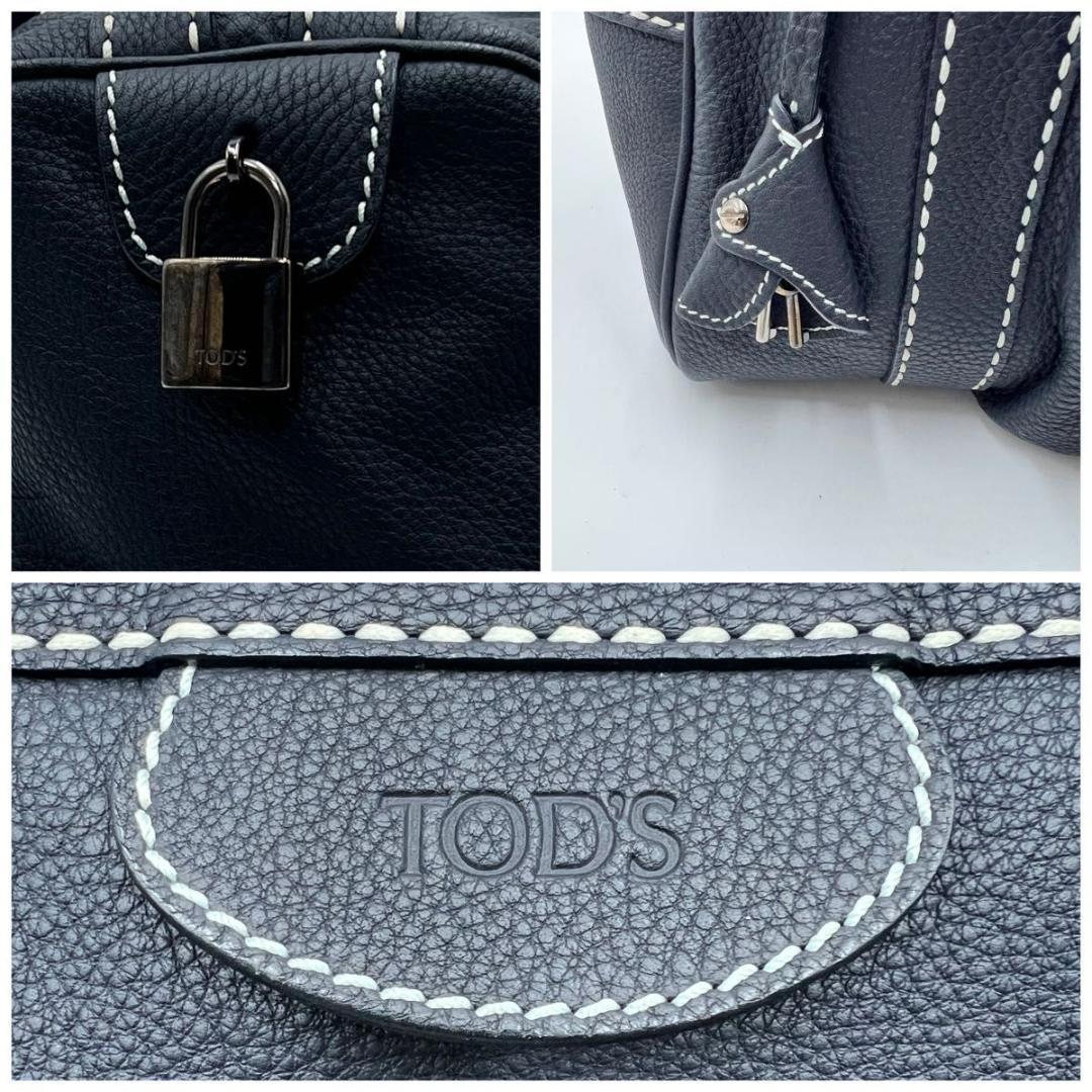 TOD’S トッズ ハンドバッグ ボストンバッグ型 ネイビー レザー 鍵付き