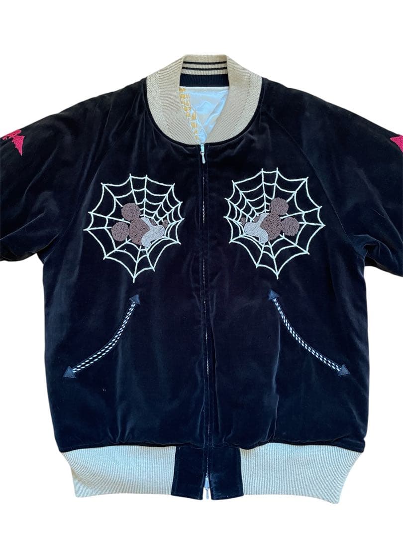 ミッキーマウス 刺繍 リバーシブル スカジャン サイズL