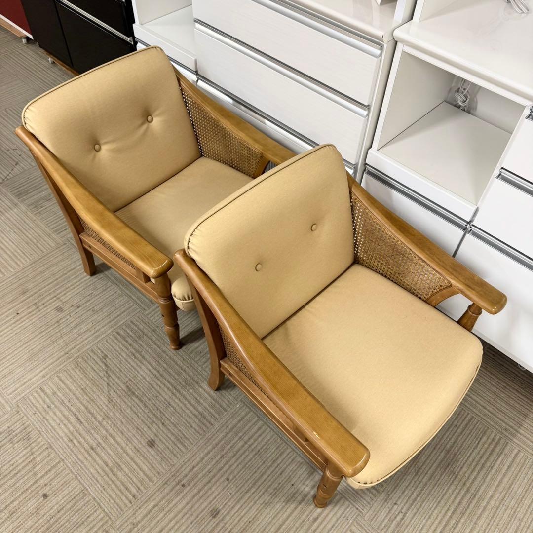 ①【美品‼️】高級♪カリモク家具 1人掛けソファ アームチェア コロニアル ラタン