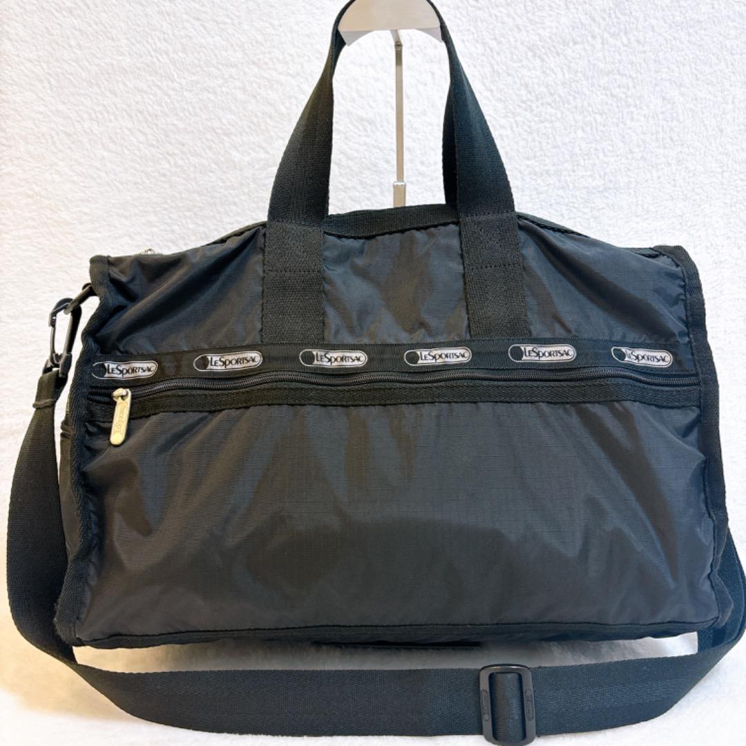 【美品】レスポートサック　ボストンバッグ　ブラック　無地　黒　ショルダー