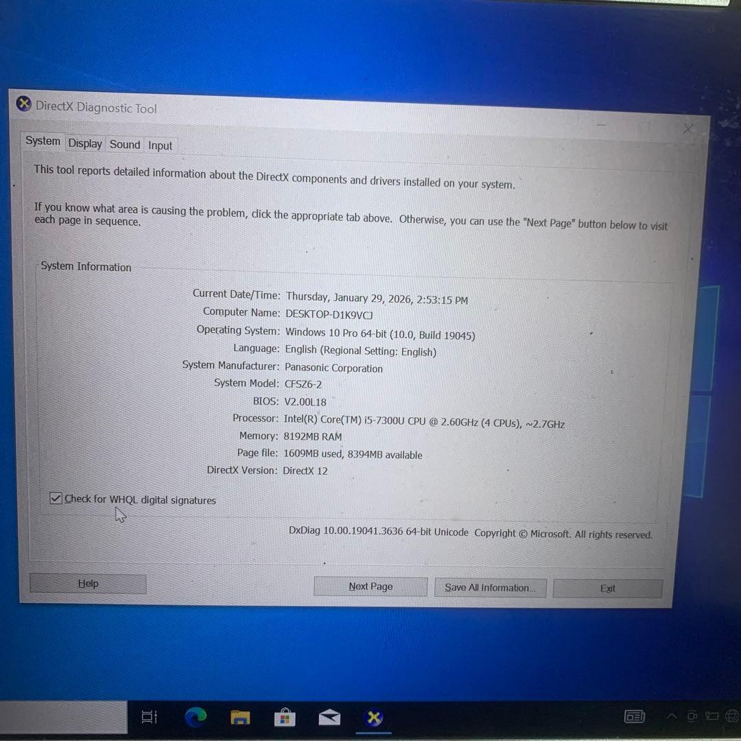Panasonic Let’s note CF-SZ6 i5-7300U