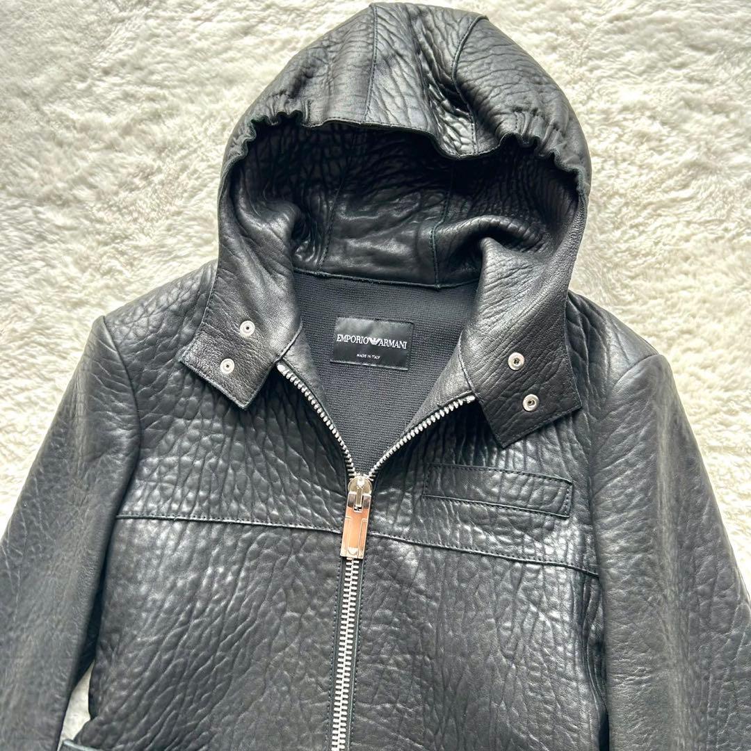 【美品】EMPORIO ARMANI羊革 黒タグ フード ベルト付き レザー44