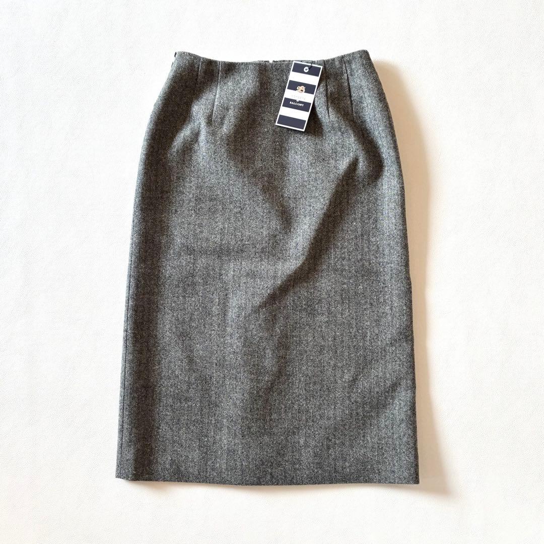 未使用タグ付き✨ボーダーズアットバルコニー　ウールスカート　ヘリンボーン　グレー