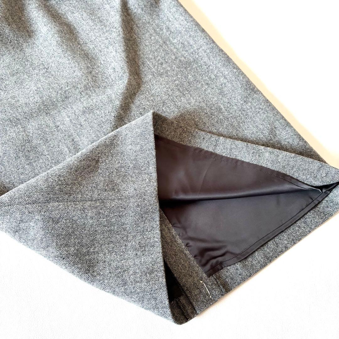 未使用タグ付き✨ボーダーズアットバルコニー　ウールスカート　ヘリンボーン　グレー