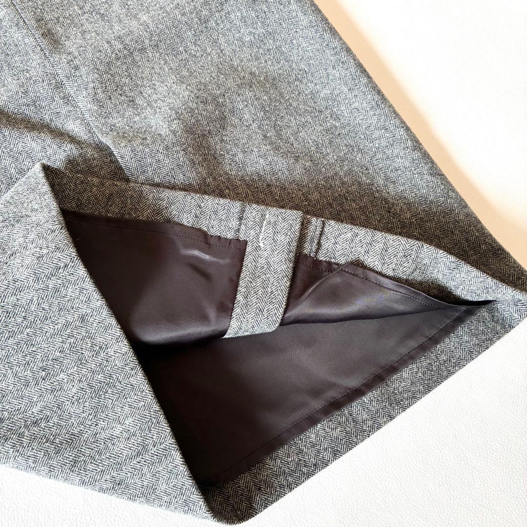 未使用タグ付き✨ボーダーズアットバルコニー　ウールスカート　ヘリンボーン　グレー