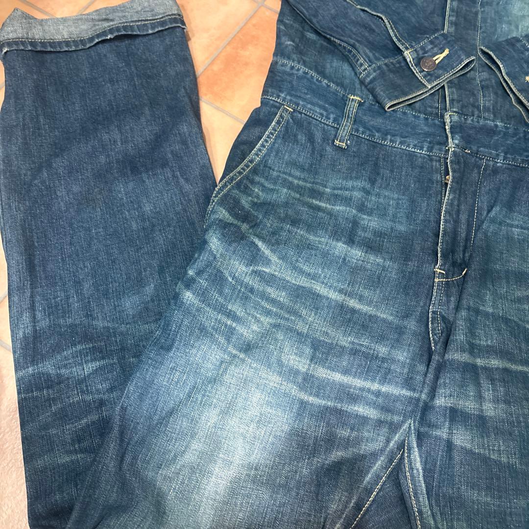 glambグラム デニムつなぎ バックプリント オールインワン ヴィンテージ加工