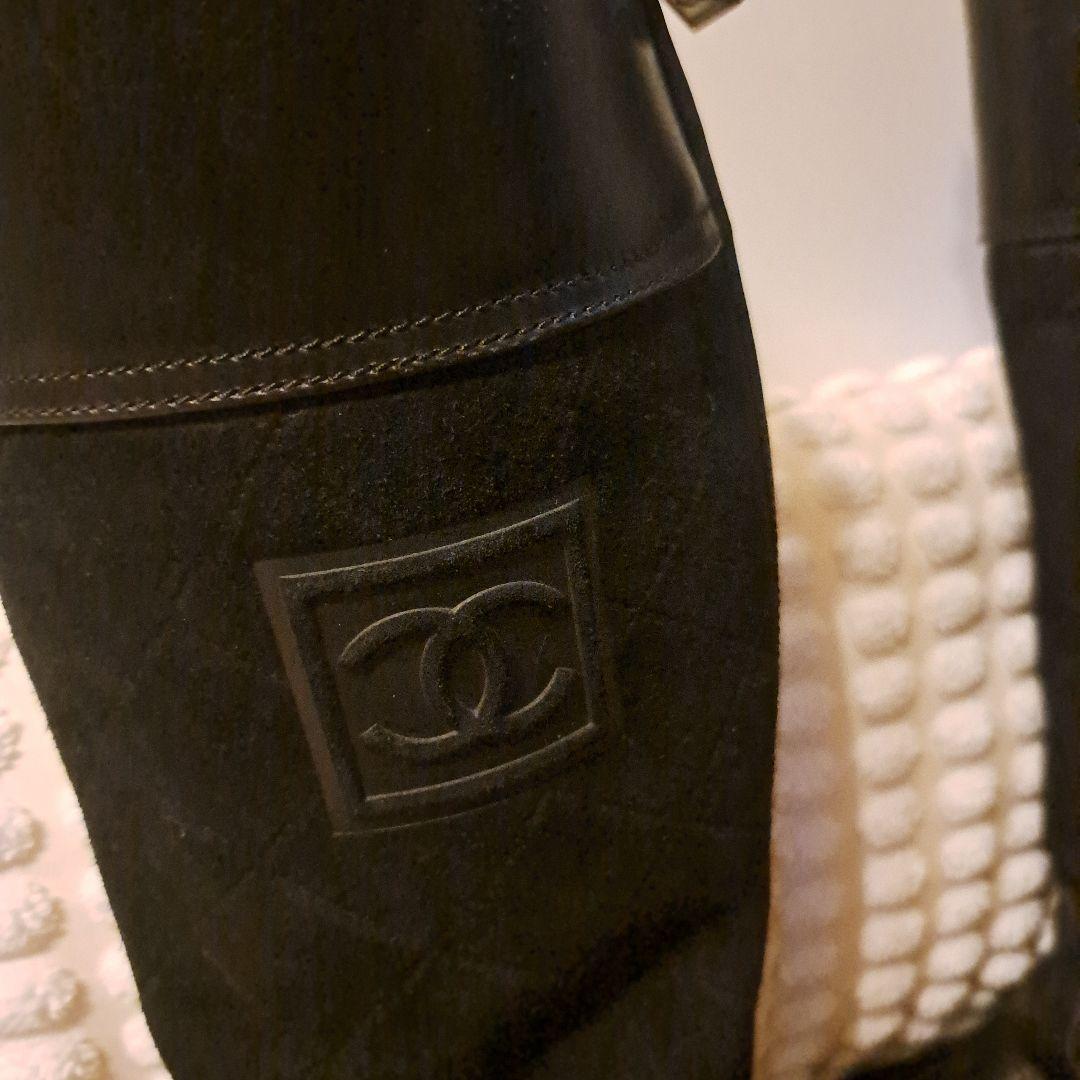 ただ CHANEL ロングブーツ 黒 スエード レザー　キルティング 37