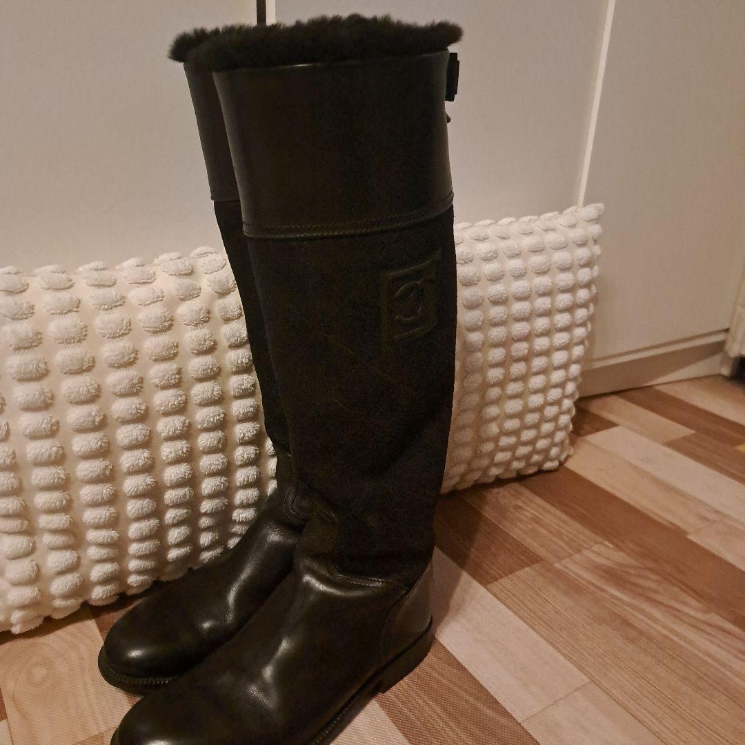 ただ CHANEL ロングブーツ 黒 スエード レザー　キルティング 37