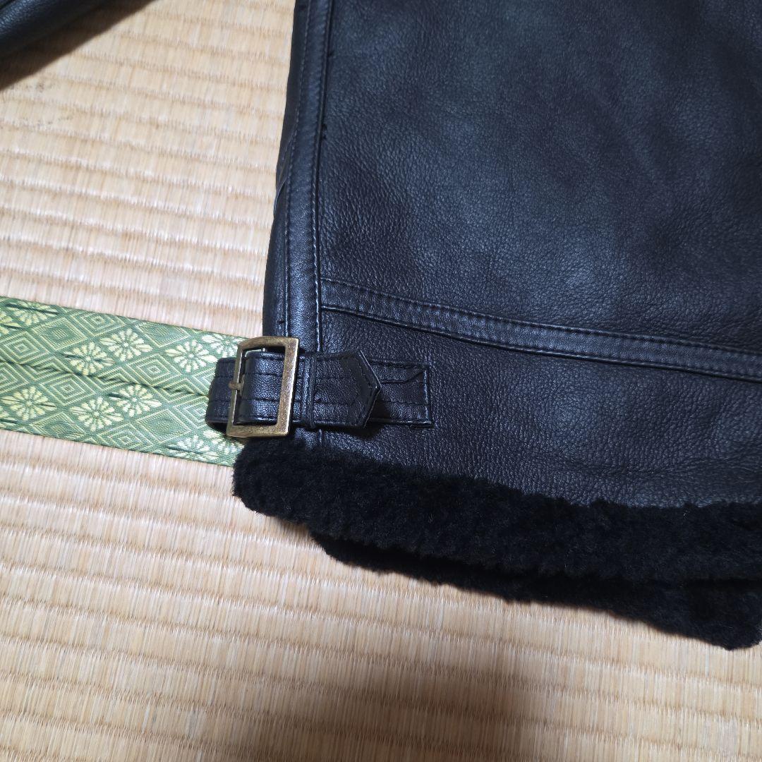 90'sレザームートンジャケット　B-3 ミリタリー　ボア　本革　黒　L