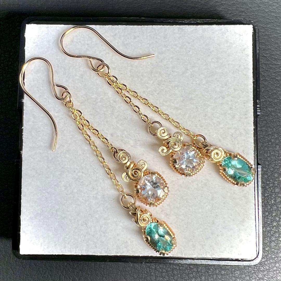 【for 澤美由紀様 】天然石　アパタイト＆ホワイトベリル　ピアス　14kgf