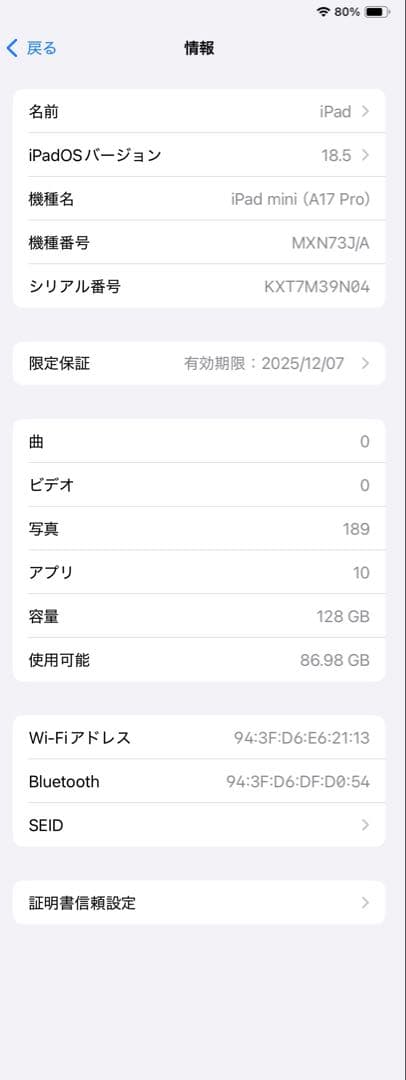 iPad mini(A17Pro搭載 2024年モデル) 128GB/Wi-Fi