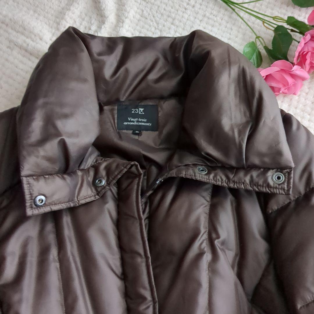 大きいサイズ46 23区ブラウン ダウンジャケット　ベルト付き