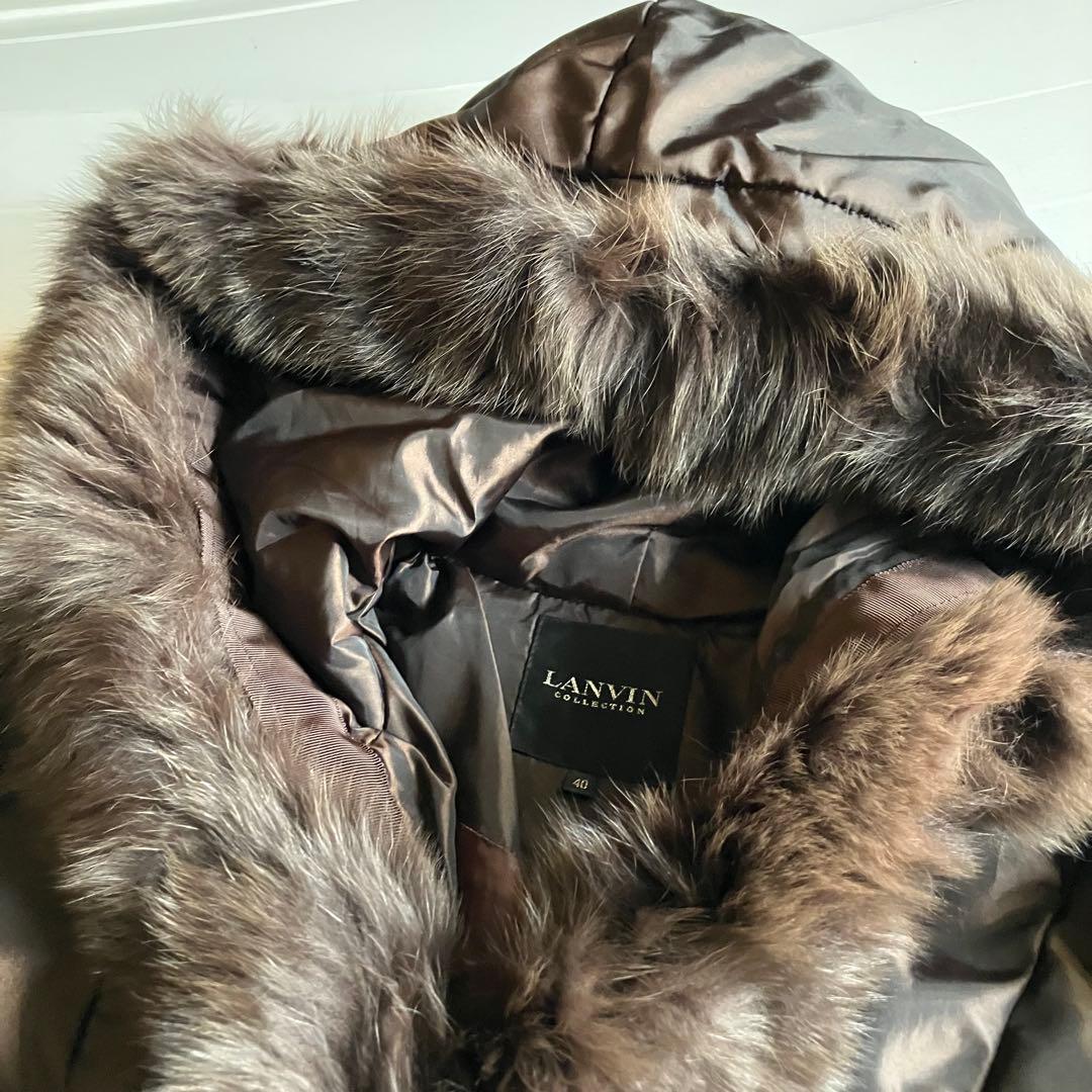 LANVIN COLLECTION フード袖ブルーフォックスダウンコート茶40