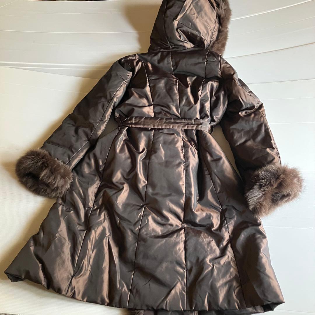 LANVIN COLLECTION フード袖ブルーフォックスダウンコート茶40