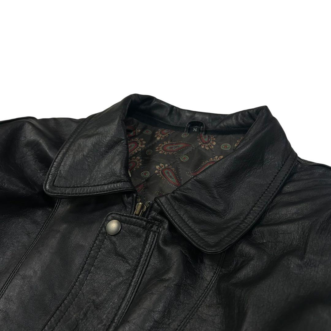 90's Vintage ラムレザー ボンバージャケット メンズM 総柄裏地