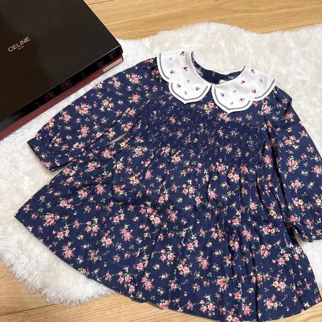 ☆希少・美品・襟が上品で最高に可愛い☆セリーヌ ワンピース95サイズ