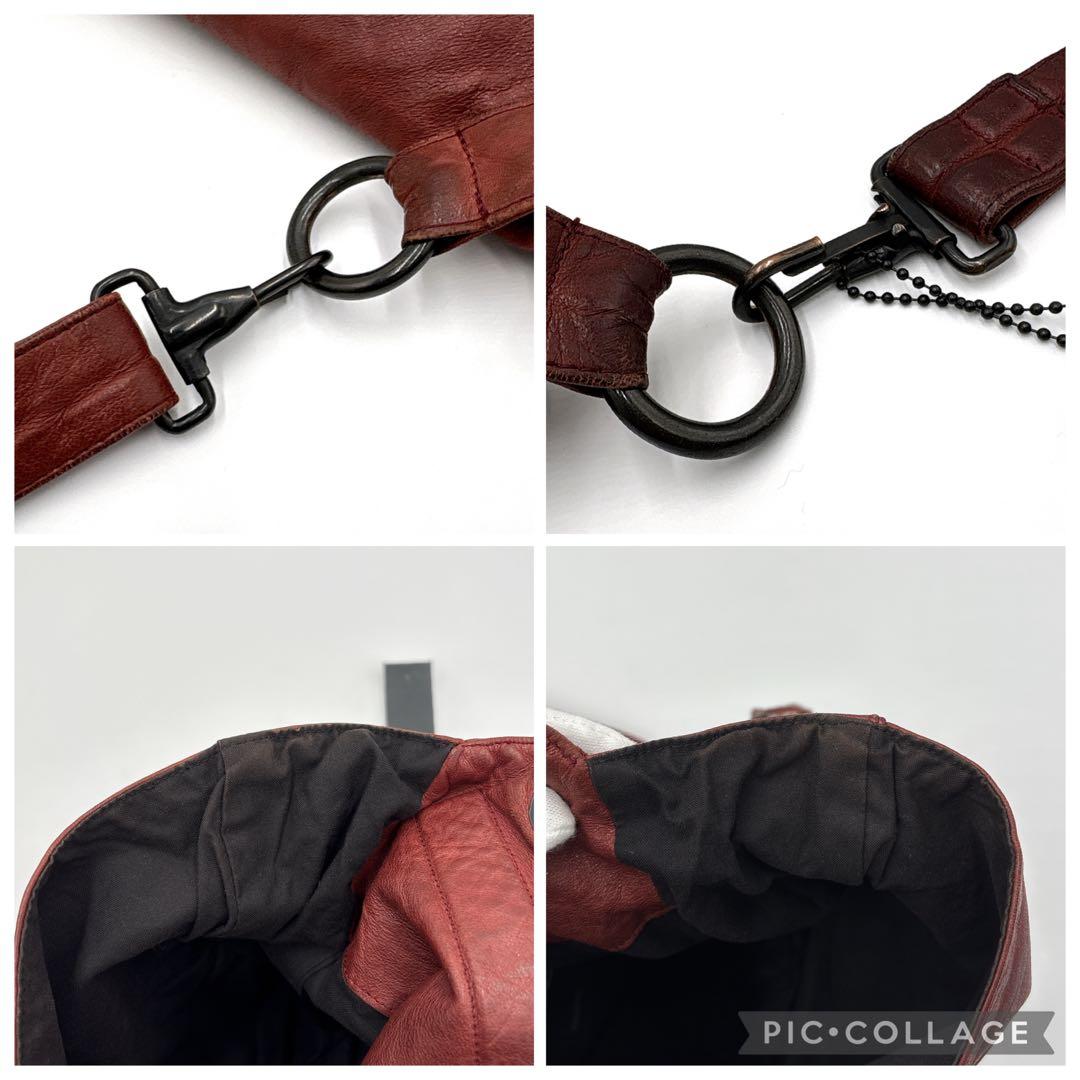 希少 JULIUS ユリウス ガスマスク 本革 レザーショルダーバッグ レッド系