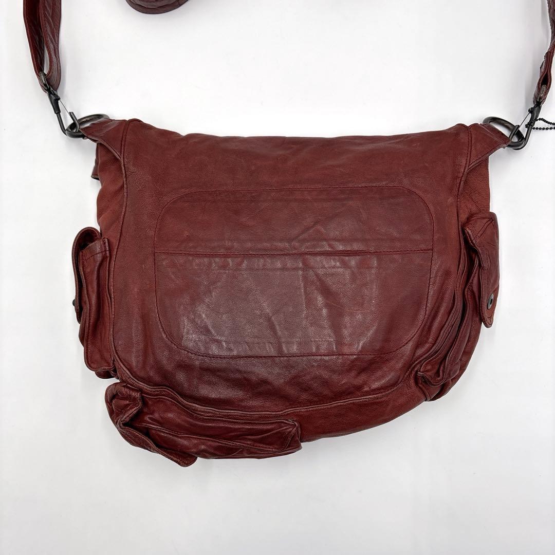 希少 JULIUS ユリウス ガスマスク 本革 レザーショルダーバッグ レッド系