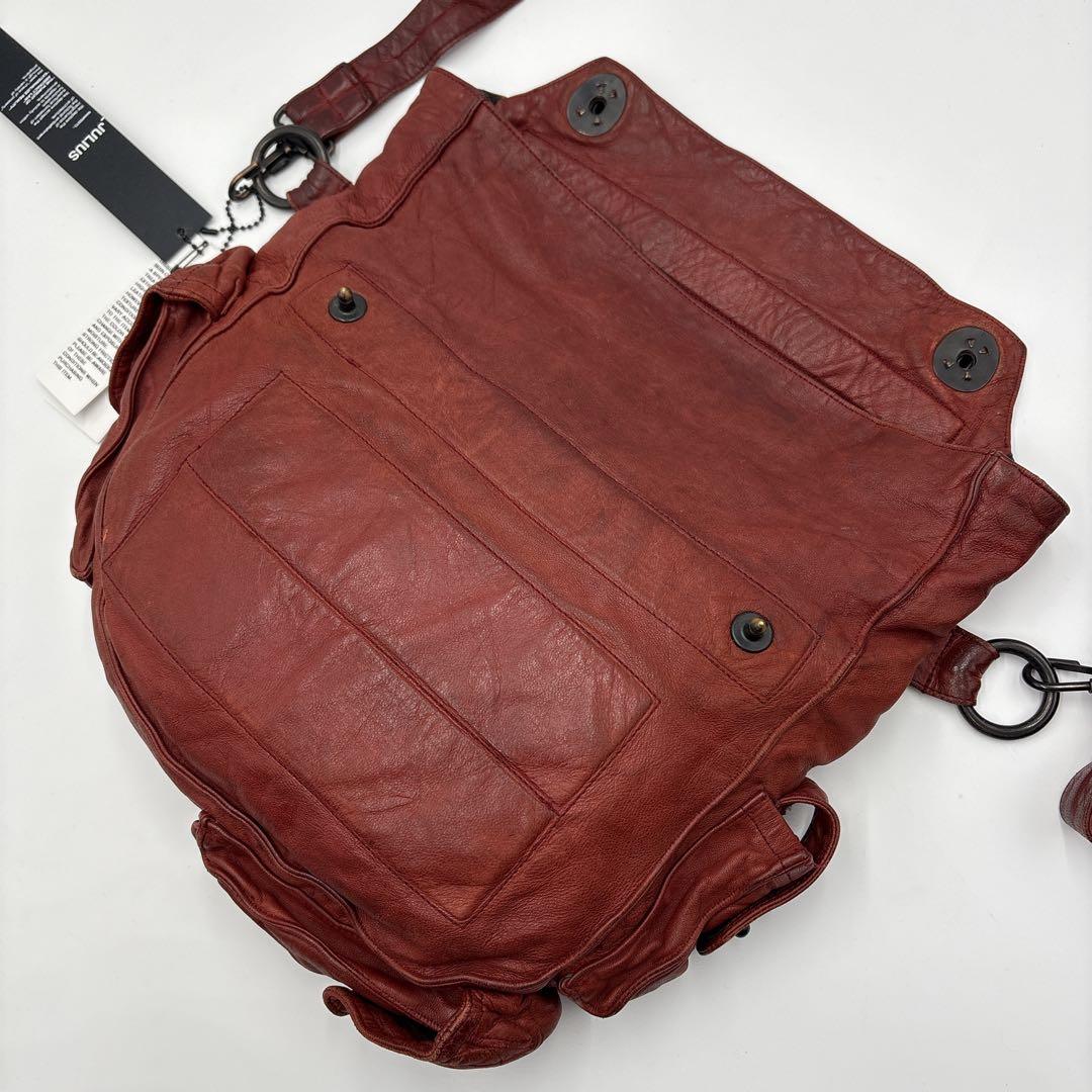 希少 JULIUS ユリウス ガスマスク 本革 レザーショルダーバッグ レッド系