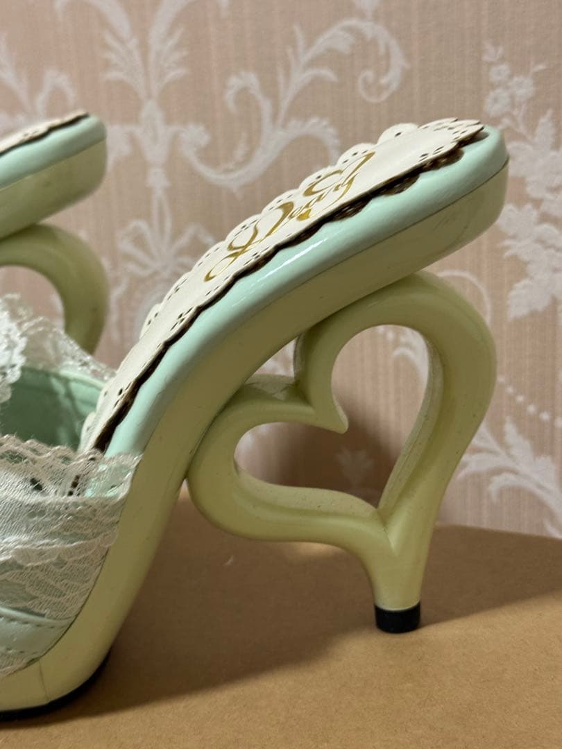 夢展望 Deary ミントグリーン　ハートヒール ミュールサンダル