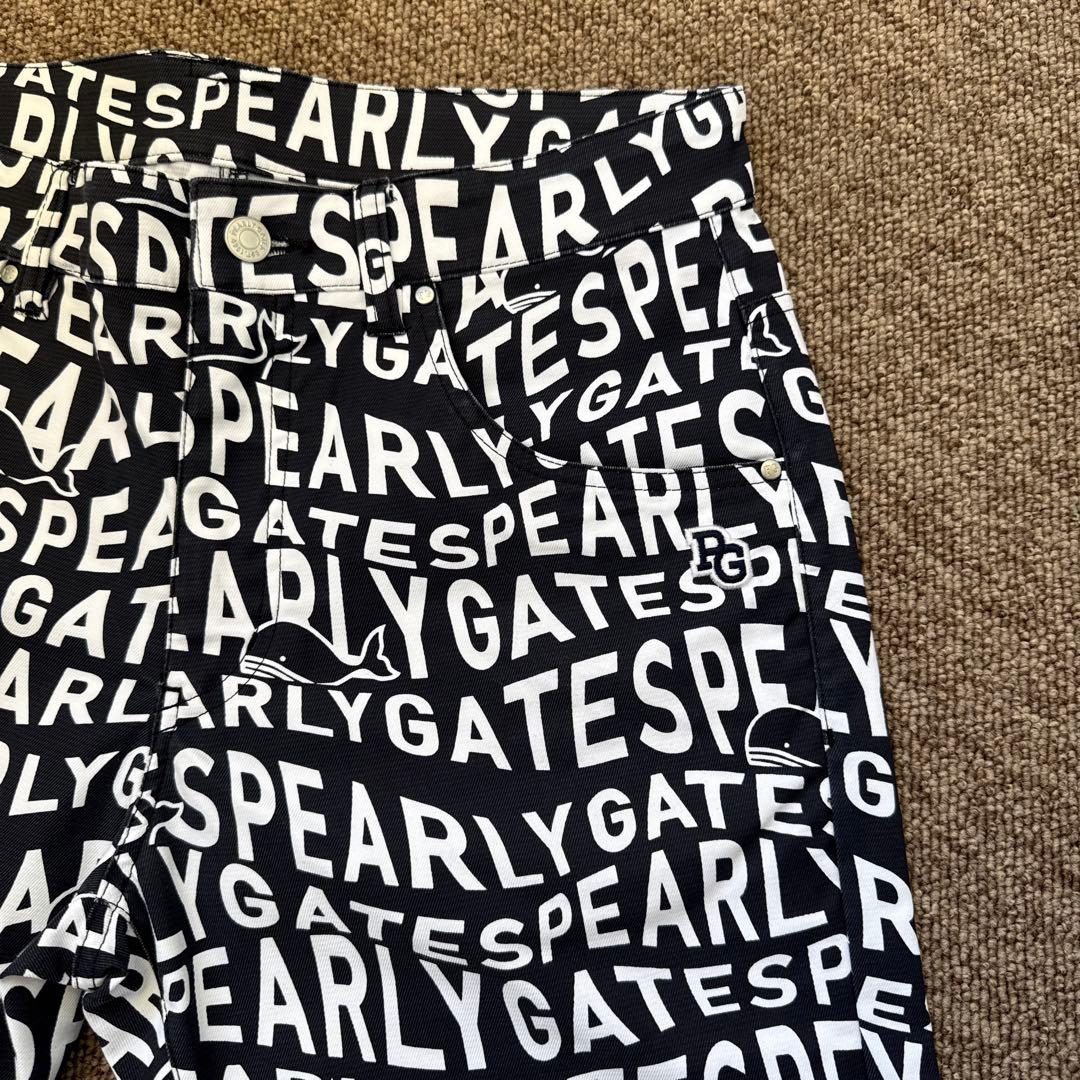 パーリーゲイツ　パンツ　総柄　M〜L相当　紺　白　ネイビー　鯨デザイン　4