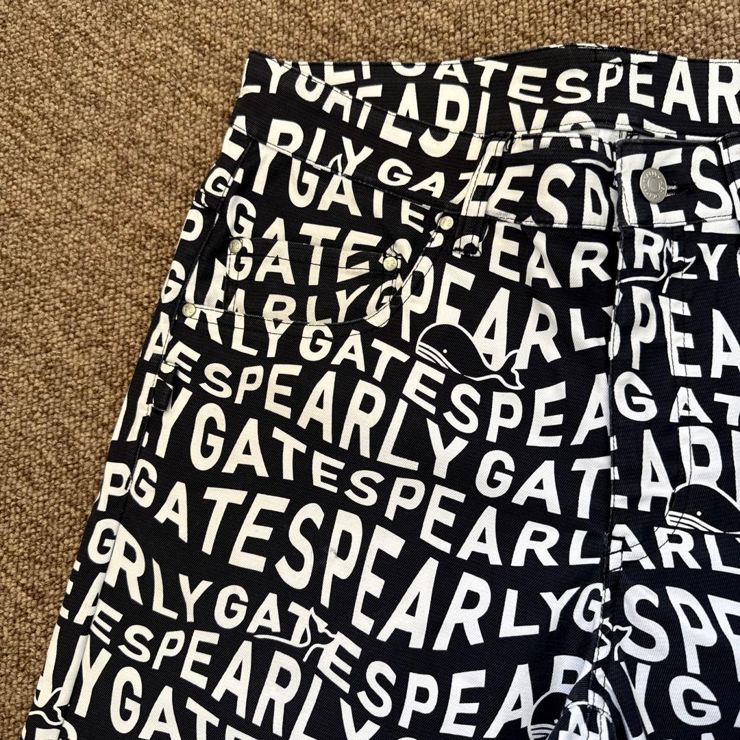 パーリーゲイツ　パンツ　総柄　M〜L相当　紺　白　ネイビー　鯨デザイン　4