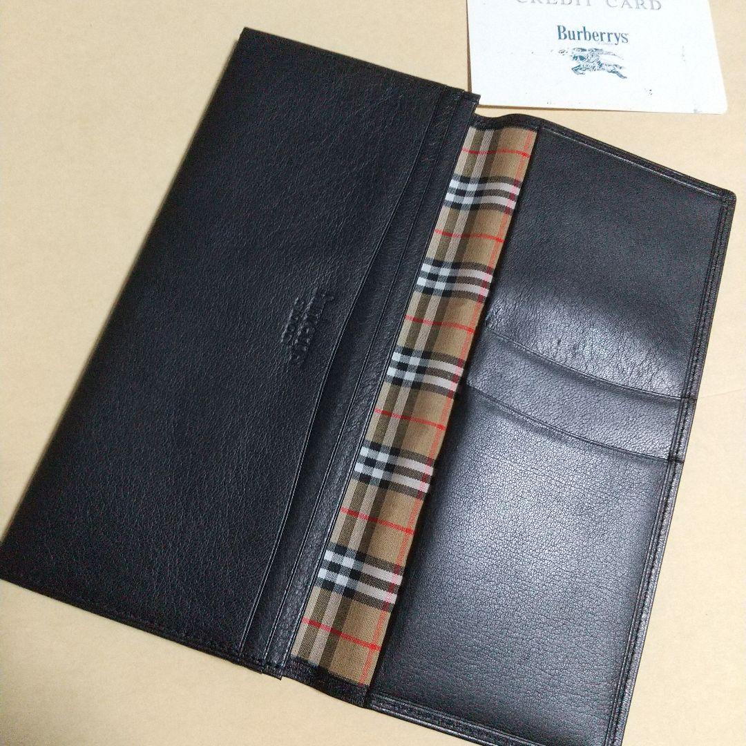 新品同様 BURBERRYS バーバリー 長財布 薄型 無地 ノバチェック 黒