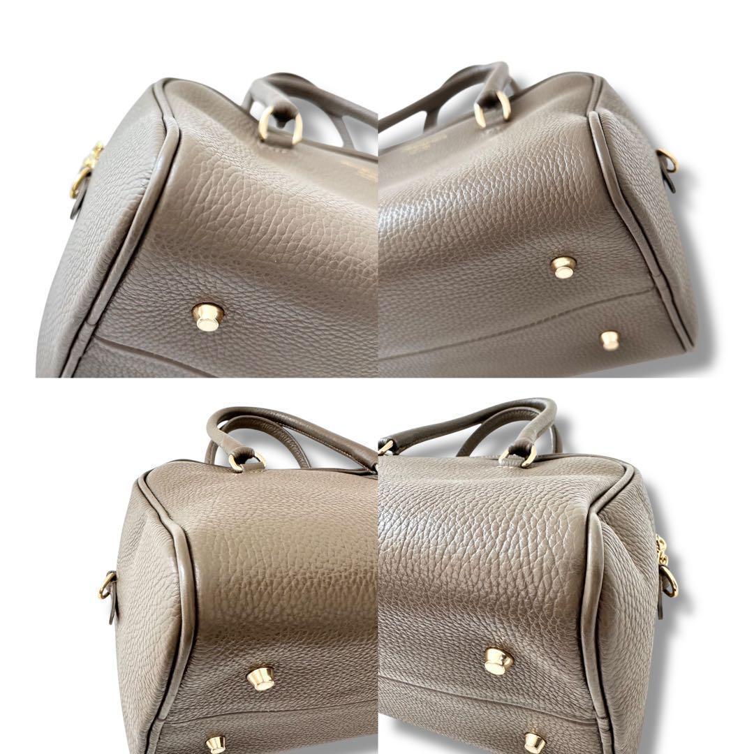 未使用級 クリスチャンヴィラ ボストン 2way バッグ シボ革 牛革 トープ