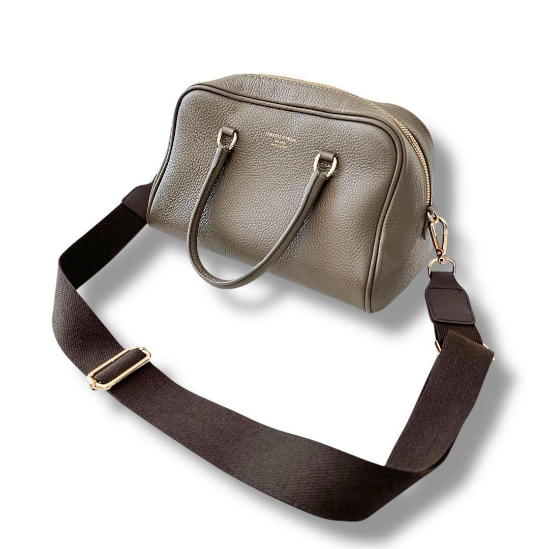 未使用級 クリスチャンヴィラ ボストン 2way バッグ シボ革 牛革 トープ