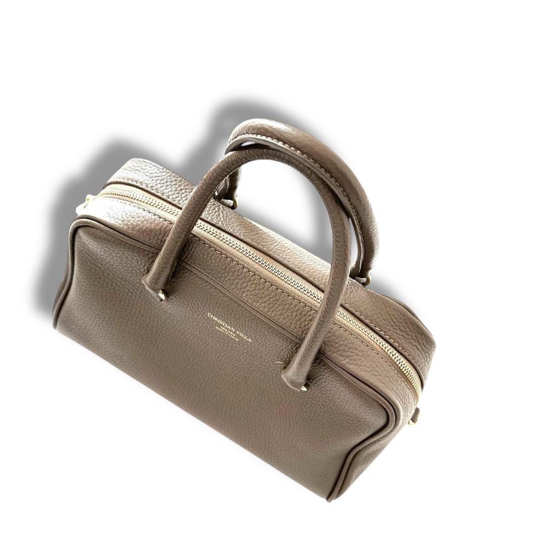 未使用級 クリスチャンヴィラ ボストン 2way バッグ シボ革 牛革 トープ