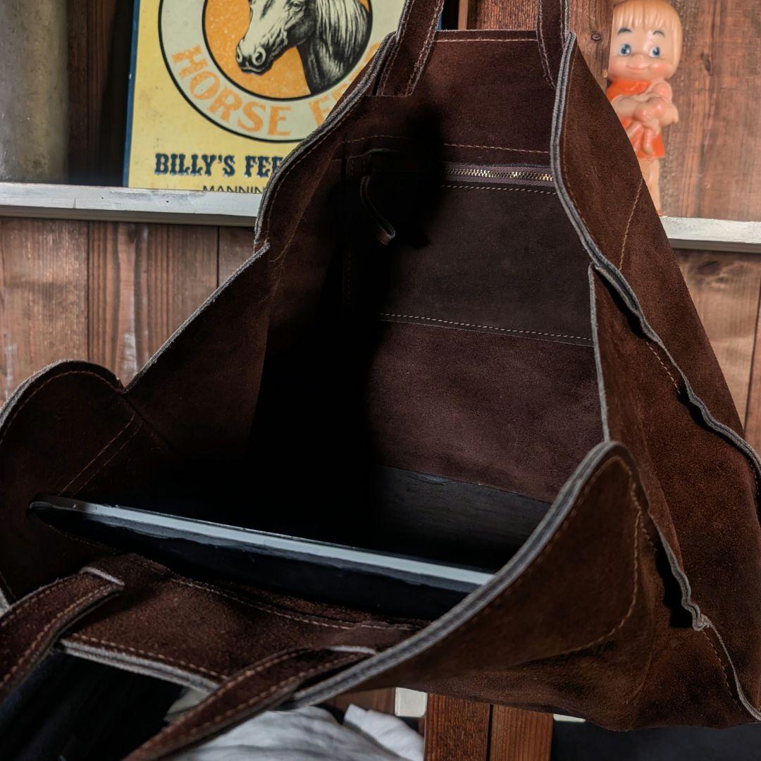 VINTAGE　本革　スエードレザー　トートバッグ　ダークブラウン　中サイズ