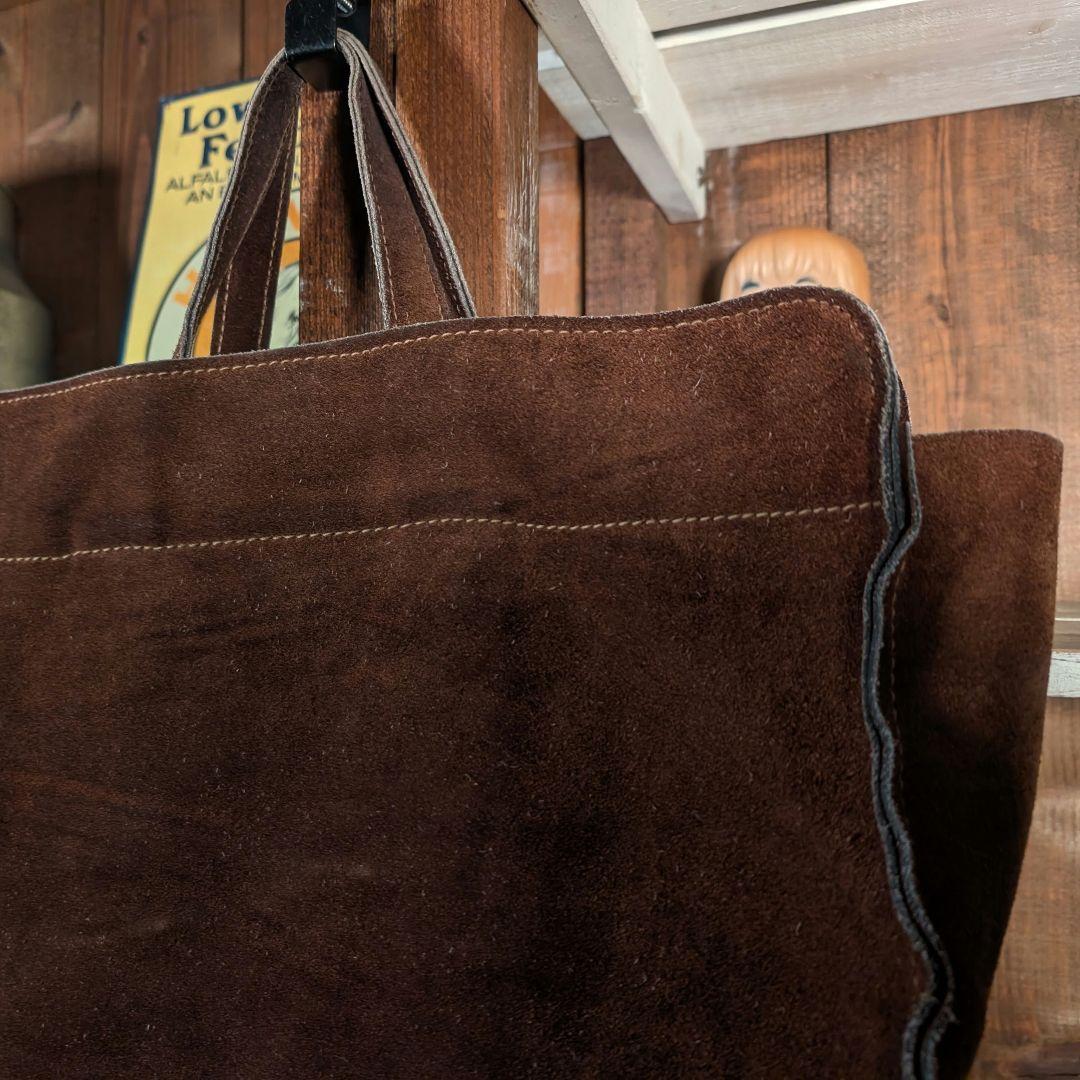 VINTAGE　本革　スエードレザー　トートバッグ　ダークブラウン　中サイズ